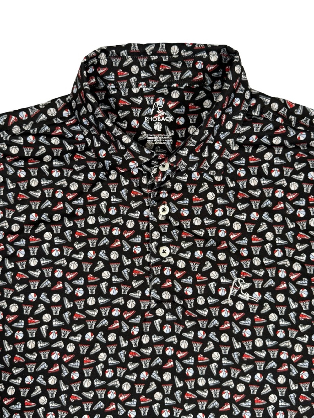 Rhoback Golf Polo Large Performance The Floor General Basketball Print Stretch